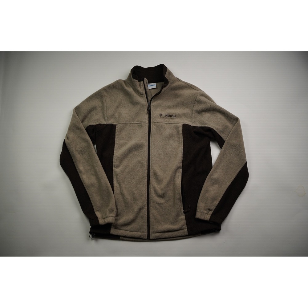 Columbia Mens Fleece Jacket Full Zip Colorblock Tan Brown Mock Neck Size M